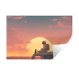 Busje - Kat - Zonsondergang - Oranje Muursticker klein -3d