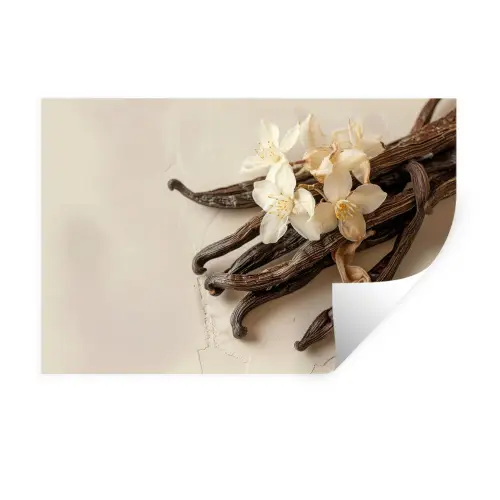 Vanille - Bloemen - Beige Muursticker klein -3d