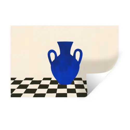 Vaas - Blauw - Geblokt - Modern Muursticker klein -3d