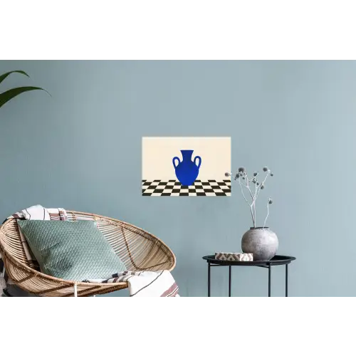 Vaas - Blauw - Geblokt - Modern Muursticker klein -plant