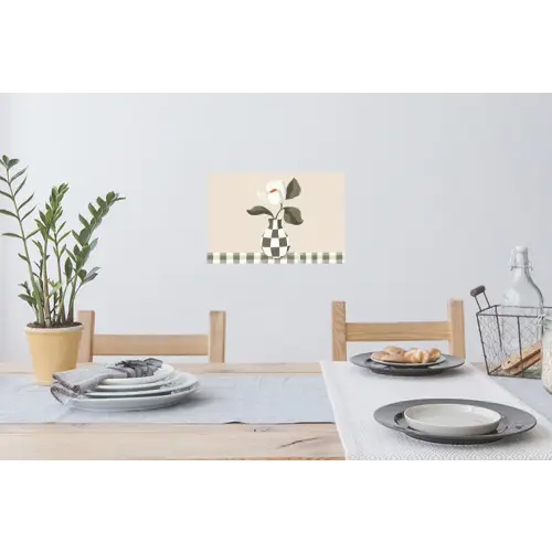 Vaas - Geruit - Groen - Bloem Muursticker klein -eettafel