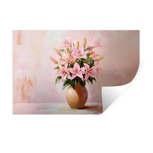 Vaas - Bloemen - Roze Muursticker klein -3d