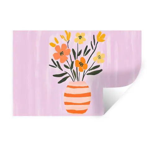 Vaas - Gestreept - Bloemen - Oranje Muursticker klein -3d