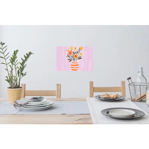 Vaas - Gestreept - Bloemen - Oranje Muursticker klein -eettafel