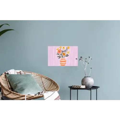 Vaas - Gestreept - Bloemen - Oranje Muursticker klein -plant
