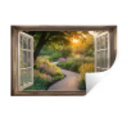 Doorkijk - Bloemen - Natuur - Zon - Pad Muursticker klein -3d