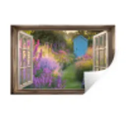 Doorkijk - Bloemen - Raam - Natuur Muursticker klein -3d