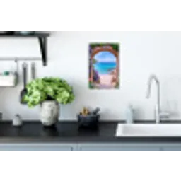 Doorkijk - Poort - Zee - Strand - Rotsen Muursticker klein -keuken