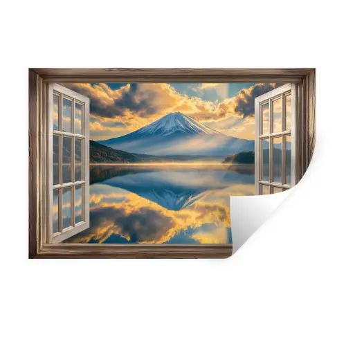 Doorkijk - Landschap - Bergen - Uitzicht - Raam Muursticker klein -3d