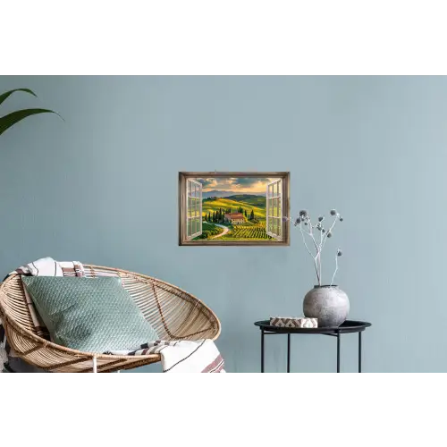 Doorkijk - Toscane - Uitzicht - Landschap - Zomer Muursticker klein -plant