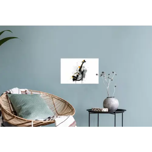 Viool - Oranje - Zwart - Penseelstreken Muursticker klein -plant