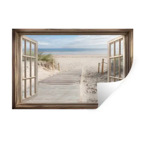 Doorkijk - Strand - Duinen - Pad - Landschap Muursticker klein -3d