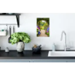 Doorkijk - Poort - Hortensia - Bloementuin Muursticker klein -keuken
