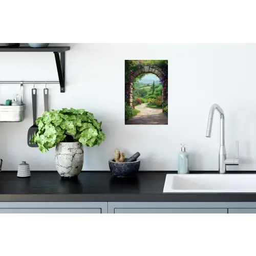 Doorkijk - Landschap - Bloemen - Pad - Uitzicht Muursticker klein -keuken
