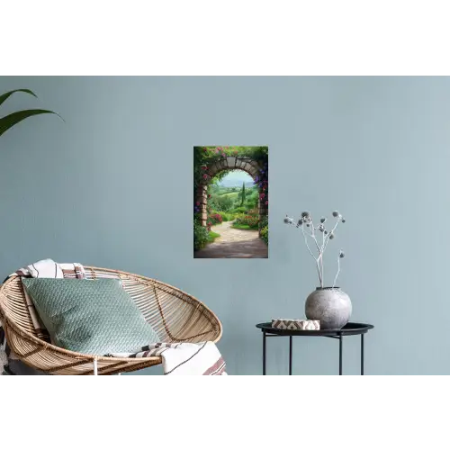Doorkijk - Landschap - Bloemen - Pad - Uitzicht Muursticker klein -plant
