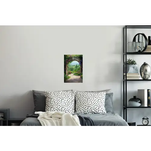 Doorkijk - Landschap - Bloemen - Pad - Uitzicht Muursticker klein -slaapkamer