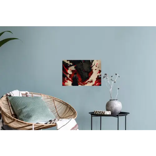 Krijger - Draak - Zwart - Rood - Rook Muursticker klein -plant