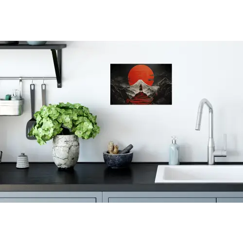 Krijger - Rode trappen - Zon - Berg Muursticker klein -keuken