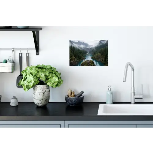Waterval - Bomen - Bergen Muursticker klein -keuken