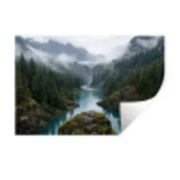 Waterval - Bomen - Bergen Muursticker klein -3d