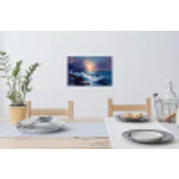 Golven - Zee - Kleurrijk - Rotsen Muursticker klein -eettafel