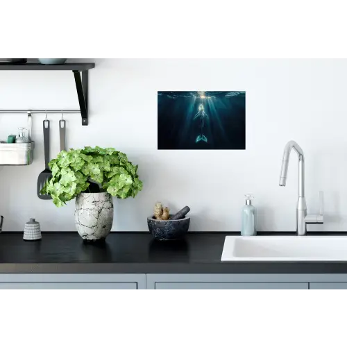 Walvis - Water - Zonnestralen - Blauw Muursticker klein -keuken