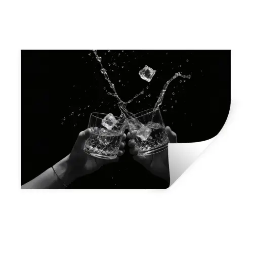 Whickyglazen - Ijs - Spetters - Zwart Muursticker klein -3d