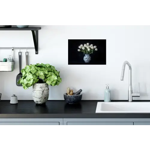 Wit - Bloemen - Tulpen - Vaas Muursticker klein -keuken