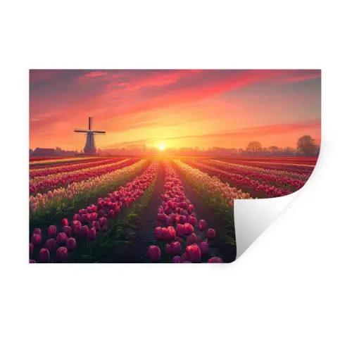 Windmolen - Zonsondergang - Landschap Muursticker klein -3d