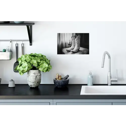 Wijn - Cowboylaarzen - Raamlicht - Wit Muursticker klein -keuken