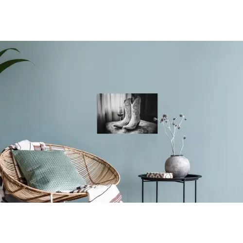 Wijn - Cowboylaarzen - Raamlicht - Wit Muursticker klein -plant