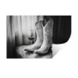 Wijn - Cowboylaarzen - Raamlicht - Wit Muursticker klein -3d