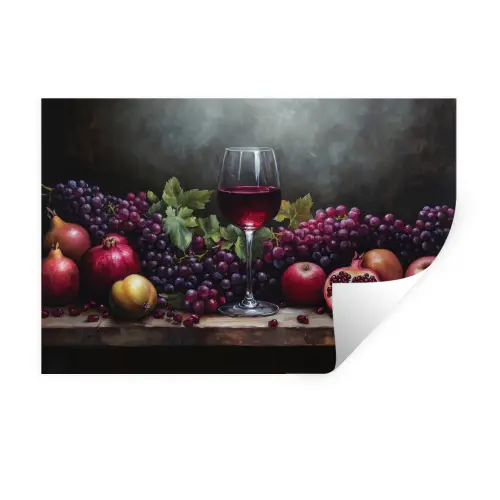 Wijn - Fruit - Stilleven Muursticker klein -3d