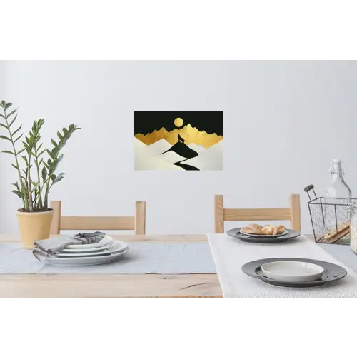 Wolf - Bergen - Maan - Zwart Muursticker klein -eettafel