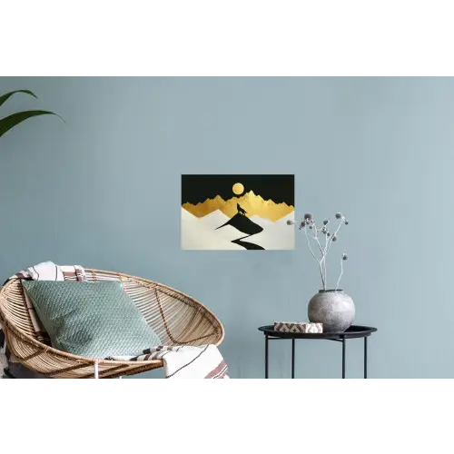 Wolf - Bergen - Maan - Zwart Muursticker klein -plant