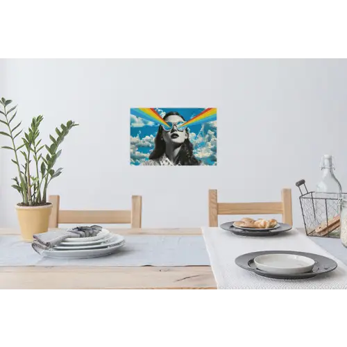 Vrouw - Bril - Regenboog - Wolken Muursticker klein -eettafel