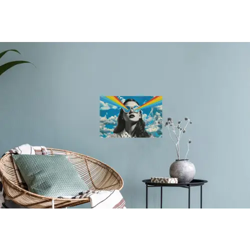 Vrouw - Bril - Regenboog - Wolken Muursticker klein -plant