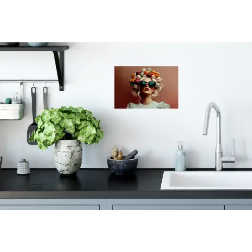 Vrouw - Macarons - Bril Muursticker klein -keuken