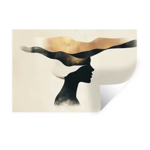 Vrouw - Golven - Zwart Muursticker klein -3d