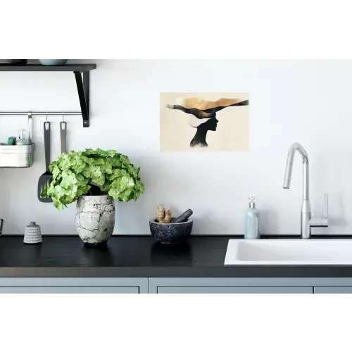 Vrouw - Golven - Zwart Muursticker klein -keuken