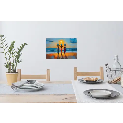 Vrouwen - Strand - Zondsondergang Muursticker klein -eettafel