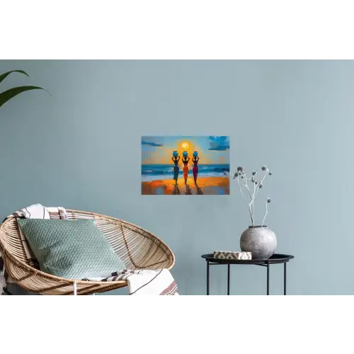 Vrouwen - Strand - Zondsondergang Muursticker klein -plant