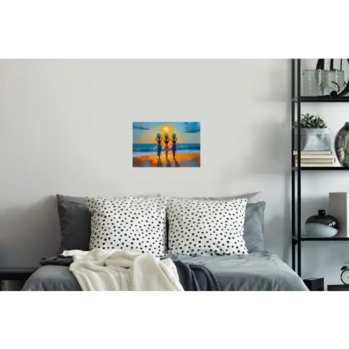 Vrouwen - Strand - Zondsondergang Muursticker klein -slaapkamer