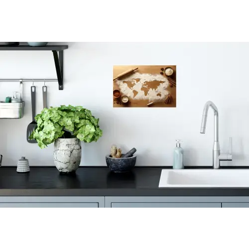 Hout - Wereldkaart - Bakken - Keuken Muursticker klein -keuken