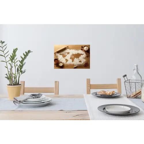 Hout - Wereldkaart - Bakken - Keuken Muursticker klein -eettafel