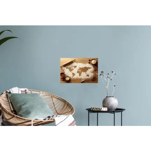 Hout - Wereldkaart - Bakken - Keuken Muursticker klein -plant
