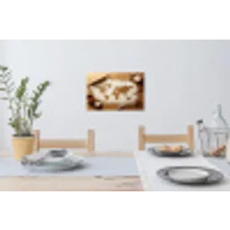 Hout - Wereldkaart - Bakken - Keuken Muursticker klein -eettafel