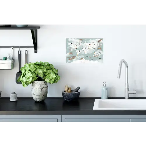 Wereldkaart - Kind - Vliegtuig Muursticker klein -keuken