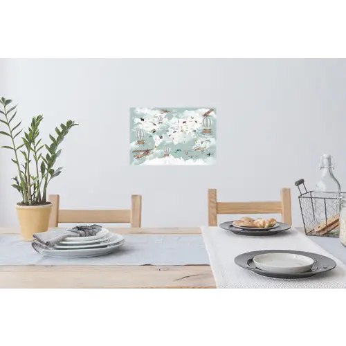 Wereldkaart - Kind - Vliegtuig Muursticker klein -eettafel