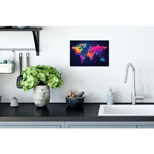 Wereldkaart - Kleurrijk - Graffiti Muursticker klein -keuken